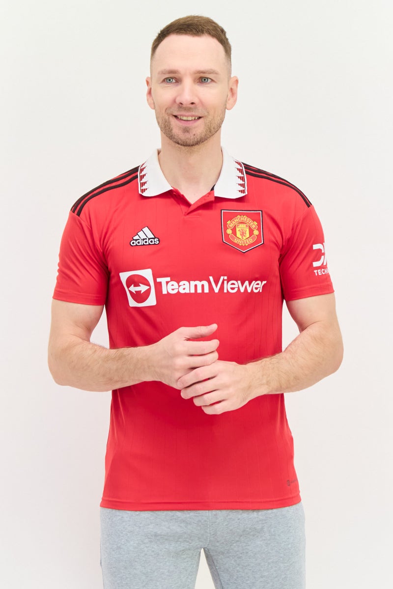 Adidas Men Sportswear Fit Short Sleeve Football Polo Shirt, Red - Image 1